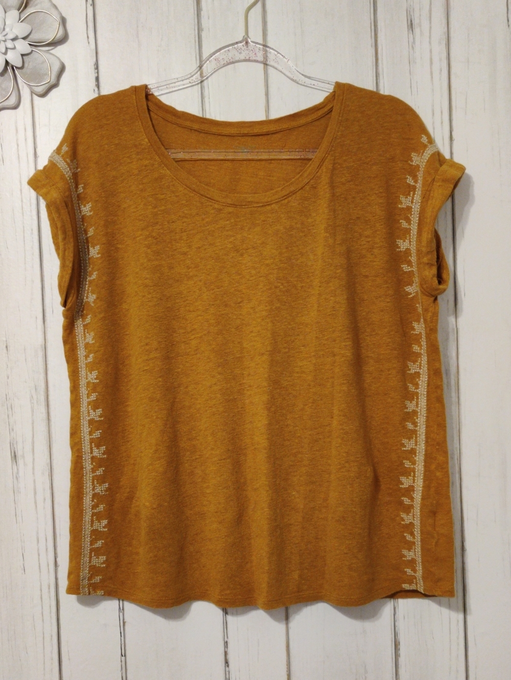 Garnet Hill Mustard Yellow Embroidered Tank Top
